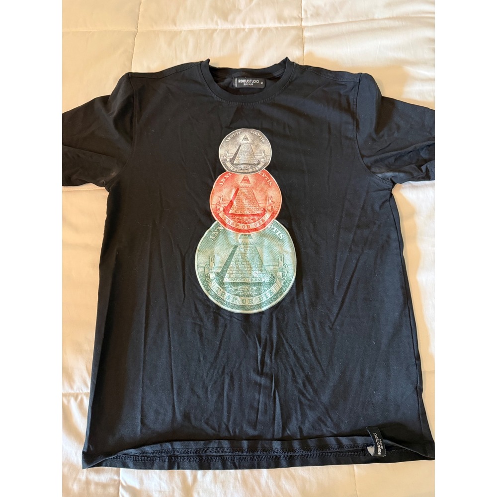 Roku Studio Mens Trap or Die Pyramid Graphic T-Shirt Black Size Medium